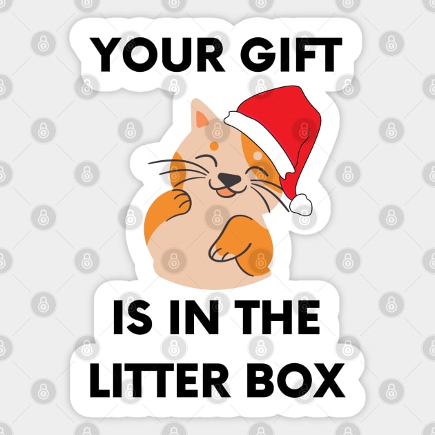 Your Gift is in the Litter Box - Funny Christmas Cat (Dark) Sticker by applebubble